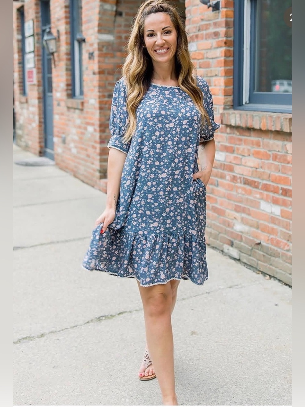 Evolverie Floral Ruffle Hem Midi Dress Medium Sustainable Lace Boho Cottagecore